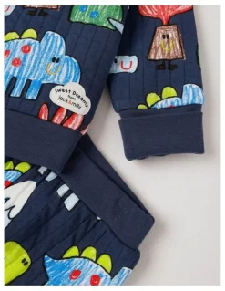 Jack & Milly Ellis Quilted Pyjama Set with Crayon Dino Print in Navy