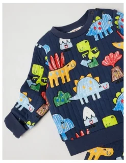 Jack & Milly Ellis Quilted Pyjama Set with Crayon Dino Print in Navy
