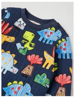 Jack & Milly Ellis Quilted Pyjama Set with Crayon Dino Print in Navy