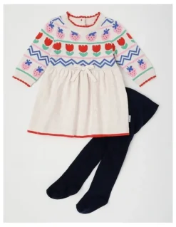 Jack & Milly Emily Knitted Strawberry Intarsia Dress & Tights Set
