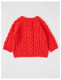 Jack & Milly Emma Cable Knit Cardigan in Red
