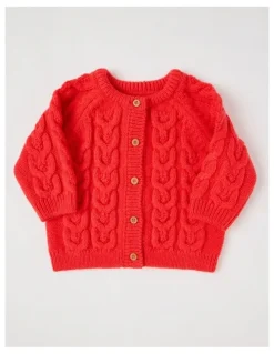 Jack & Milly Emma Cable Knit Cardigan in Red