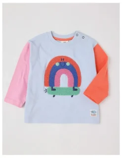Jack & Milly Essentials Arlo Colourblocked Rainbow Skater Boucle Tee in Light Blue