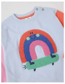 Jack & Milly Essentials Arlo Colourblocked Rainbow Skater Boucle Tee in Light Blue