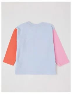 Jack & Milly Essentials Arlo Colourblocked Rainbow Skater Boucle Tee in Light Blue