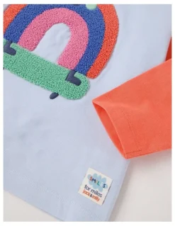 Jack & Milly Essentials Arlo Colourblocked Rainbow Skater Boucle Tee in Light Blue