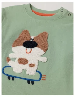 Jack & Milly Essentials Arlo Colourblocked Doggo Skater Boucle Tee in Sage