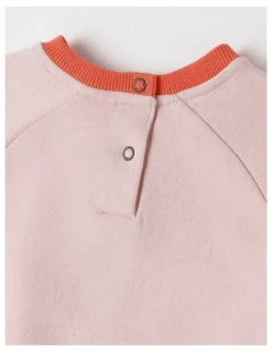 Jack & Milly Essentials Bailey Raglan Sleeve Sweat Top with Tulip Boucle in Light Pink