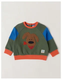 Jack & Milly Essentials Bailey Raglan Sleeve Sweat Top with Doggo Boucle in Green