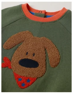 Jack & Milly Essentials Bailey Raglan Sleeve Sweat Top with Doggo Boucle in Green