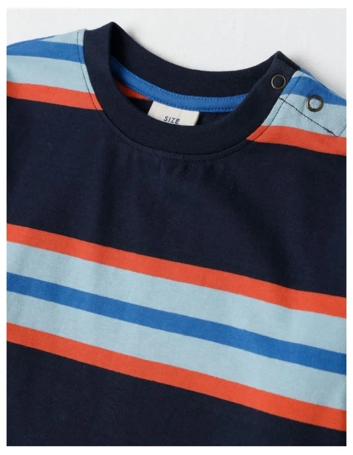 Jack & Milly Essentials Jack Engineered Stripe Tee in Navy