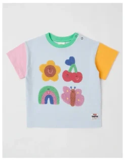 Jack & Milly Essentials Lucky Summer Fun Boucle Tee in Blue and Pink