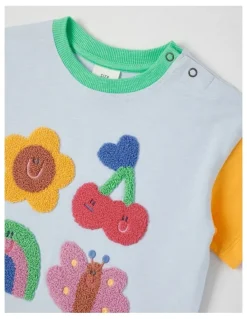 Jack & Milly Essentials Lucky Summer Fun Boucle Tee in Blue and Pink