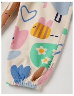 Jack & Milly Essentials Lucky Trackpants with Happy Days Print in Oat Marle