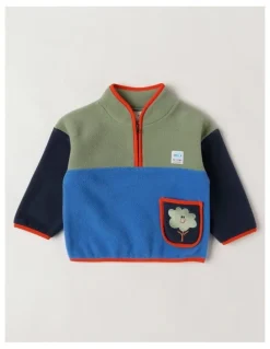 Jack & Milly Essentials Pedro Microfleece 1/4 Zip Sweat with Tree Pocket in Blue