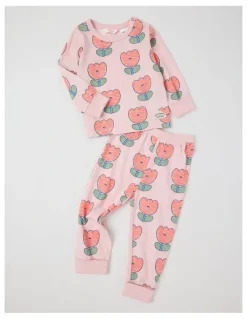 Jack & Milly Finley Jersey Pyjama Set with Tulip Print in Pink