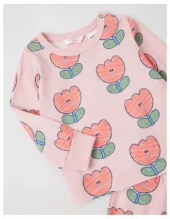 Jack & Milly Finley Jersey Pyjama Set with Tulip Print in Pink