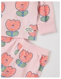 Jack & Milly Finley Jersey Pyjama Set with Tulip Print in Pink