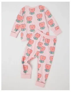 Jack & Milly Finley Jersey Pyjama Set with Tulip Print in Pink