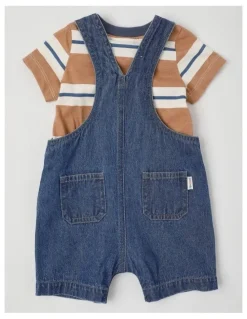 Jack & Milly Fitzy Denim Overall & Stripe Tee Set in Denim