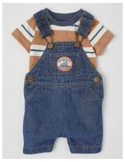 Jack & Milly Fitzy Denim Overall & Stripe Tee Set in Denim