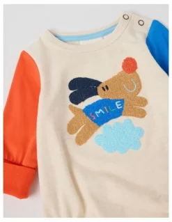 Jack & Milly Freddie Newborn Bodysuit with Doggo Boucle in Red and Oatmeal