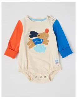 Jack & Milly Freddie Newborn Bodysuit with Doggo Boucle in Red and Oatmeal