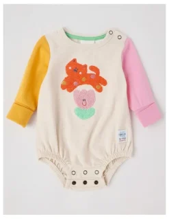 Jack & Milly Freddie Newborn Bodysuit with Kitty Cat Boucle in Pink and Oatmeal