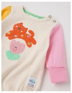 Jack & Milly Freddie Newborn Bodysuit with Kitty Cat Boucle in Pink and Oatmeal