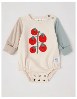 Jack & Milly Freddie Newborn Bodysuit with Tomatoes Boucle in Sage and Oatmeal