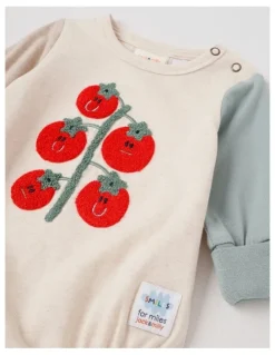 Jack & Milly Freddie Newborn Bodysuit with Tomatoes Boucle in Sage and Oatmeal