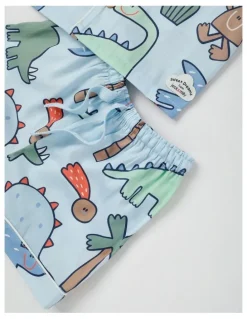 Jack & Milly Freddie Woven Pyjama Set in Dinosaur Club Print in Blue