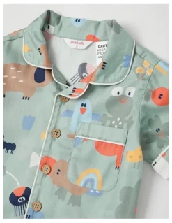 Jack & Milly Freddie Woven Pyjama Set in All Over Aus Print in Green