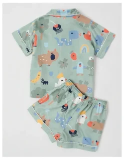 Jack & Milly Freddie Woven Pyjama Set in All Over Aus Print in Green