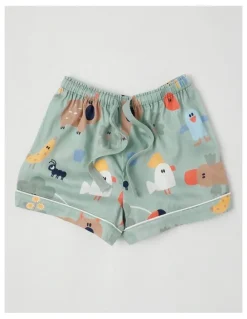 Jack & Milly Freddie Woven Pyjama Set in All Over Aus Print in Green