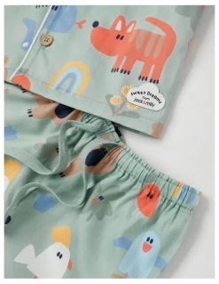 Jack & Milly Freddie Woven Pyjama Set in All Over Aus Print in Green
