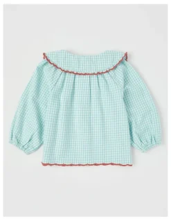 Jack & Milly Gigi Gingham Top with Strawberry Embroidery in Sage