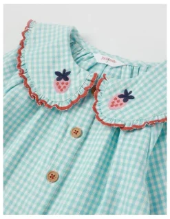 Jack & Milly Gigi Gingham Top with Strawberry Embroidery in Sage