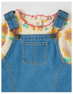 Jack & Milly Ginger Denim Pinny with Sunflower Print Rib Tee in Denim