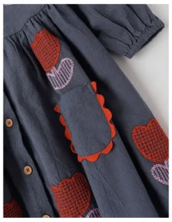 Jack & Milly Gloria Baby Cord Dress with Embroidery in Navy