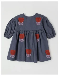 Jack & Milly Gloria Baby Cord Dress with Embroidery in Navy