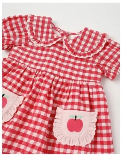 Jack & Milly Honey Seersucker Gingham Dress Set in Pink
