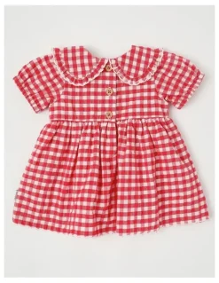 Jack & Milly Honey Seersucker Gingham Dress Set in Pink