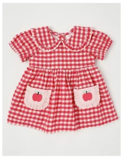 Jack & Milly Honey Seersucker Gingham Dress Set in Pink