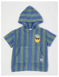 Jack & Milly Indy Stripe Zip Thru Hooded Towel in Blue/Green