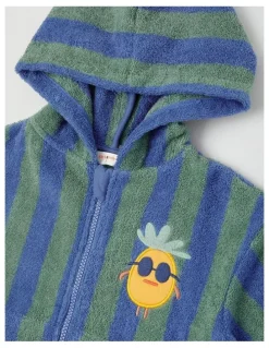Jack & Milly Indy Stripe Zip Thru Hooded Towel in Blue/Green