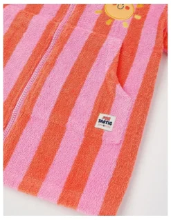Jack & Milly Indy Stripe Zip Thru Hooded Towel in Pink/Orange