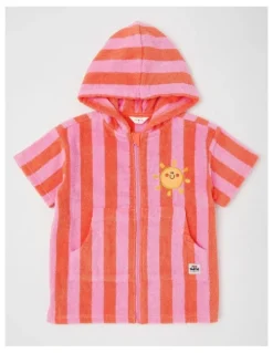 Jack & Milly Indy Stripe Zip Thru Hooded Towel in Pink/Orange