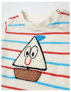 Jack & Milly Jasper Yarn-Dyed Tee and Short Set with Sailboat in White