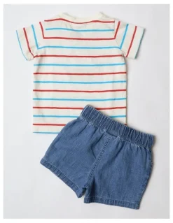 Jack & Milly Jasper Yarn-Dyed Tee and Short Set with Sailboat in White